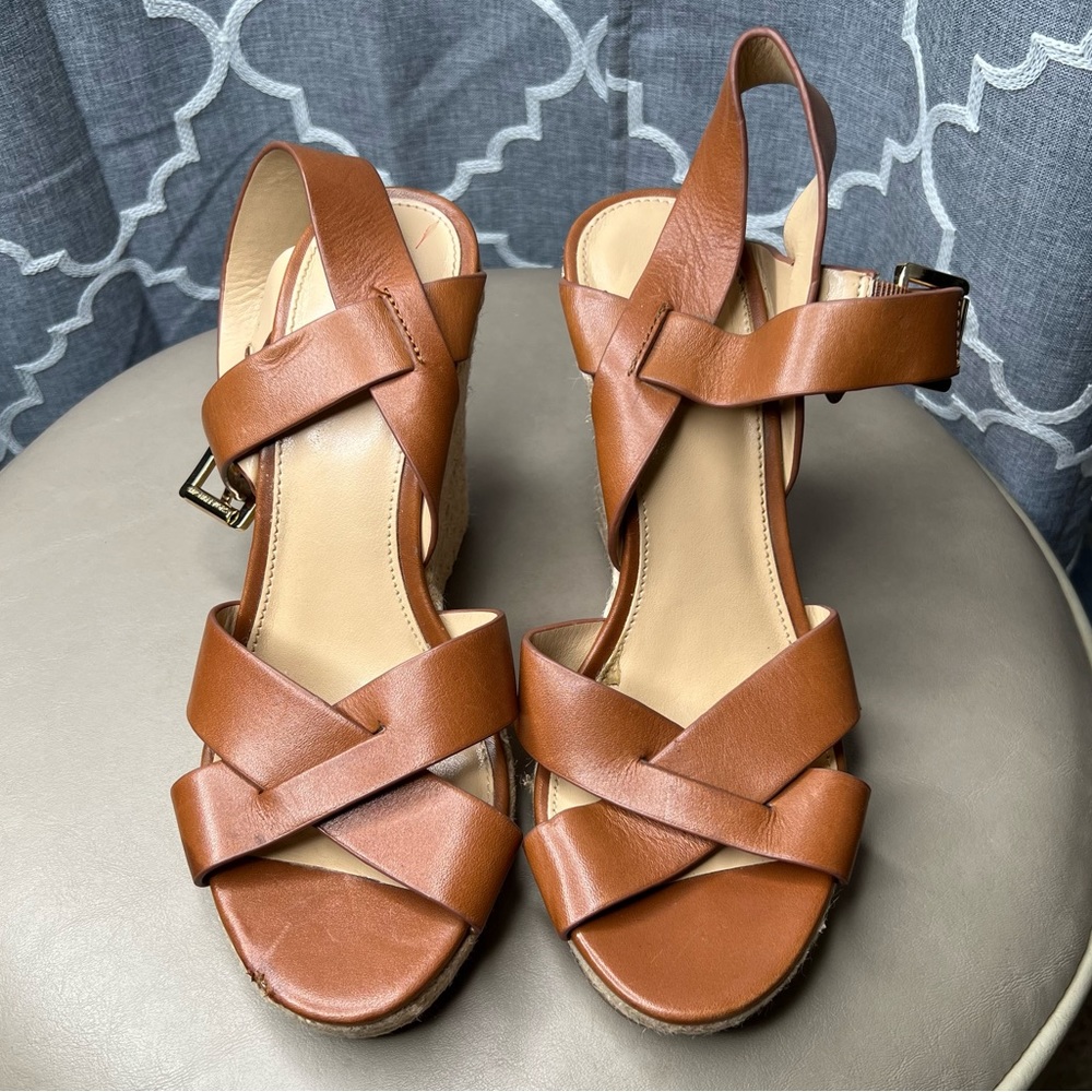 Michael Kors Brown Leather Wedge Sandal